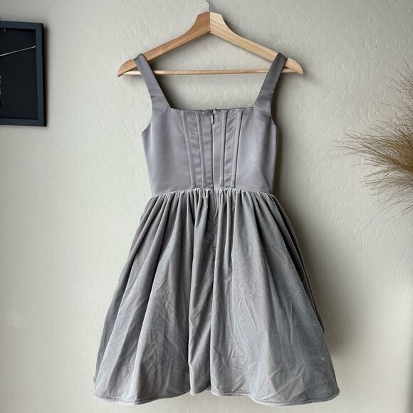 Staud Dress Landscape Silver Square‎ Neck Corset Velvet Satin Mini Dress Size 0 - Picture 9 of 9
